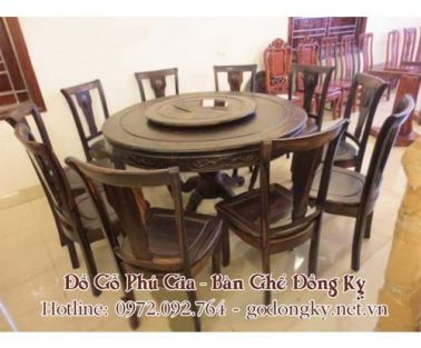 Bộ Bàn Ăn Xoay Tròn Gỗ Mun