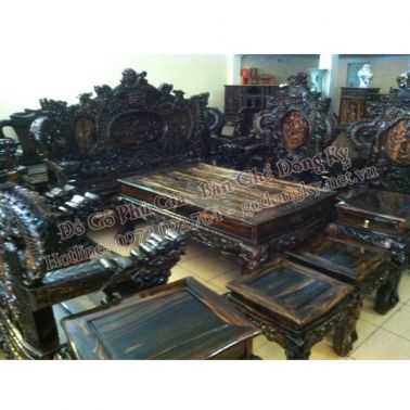 Bộ bàn ghế rồng đỉnh gỗ mun