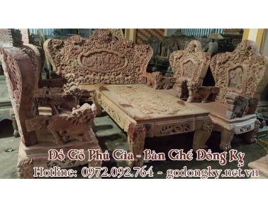 Bộ rồng đỉnh gỗ hương đỏ 12 món