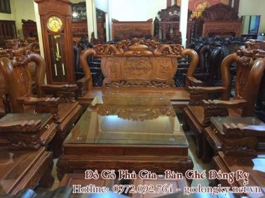 Bộ rồng nghê đính gỗ hương