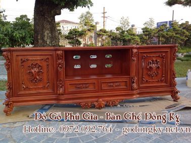 Kệ tivi kiểu hoa lá tây gỗ hương